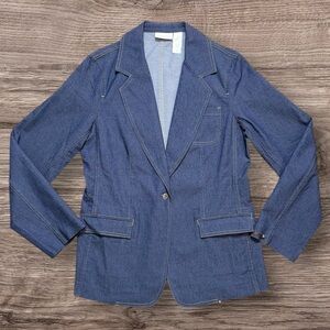 Vintage Liz Claiborne Denim Blazer Jacket Blue Jean Chambray M Medium